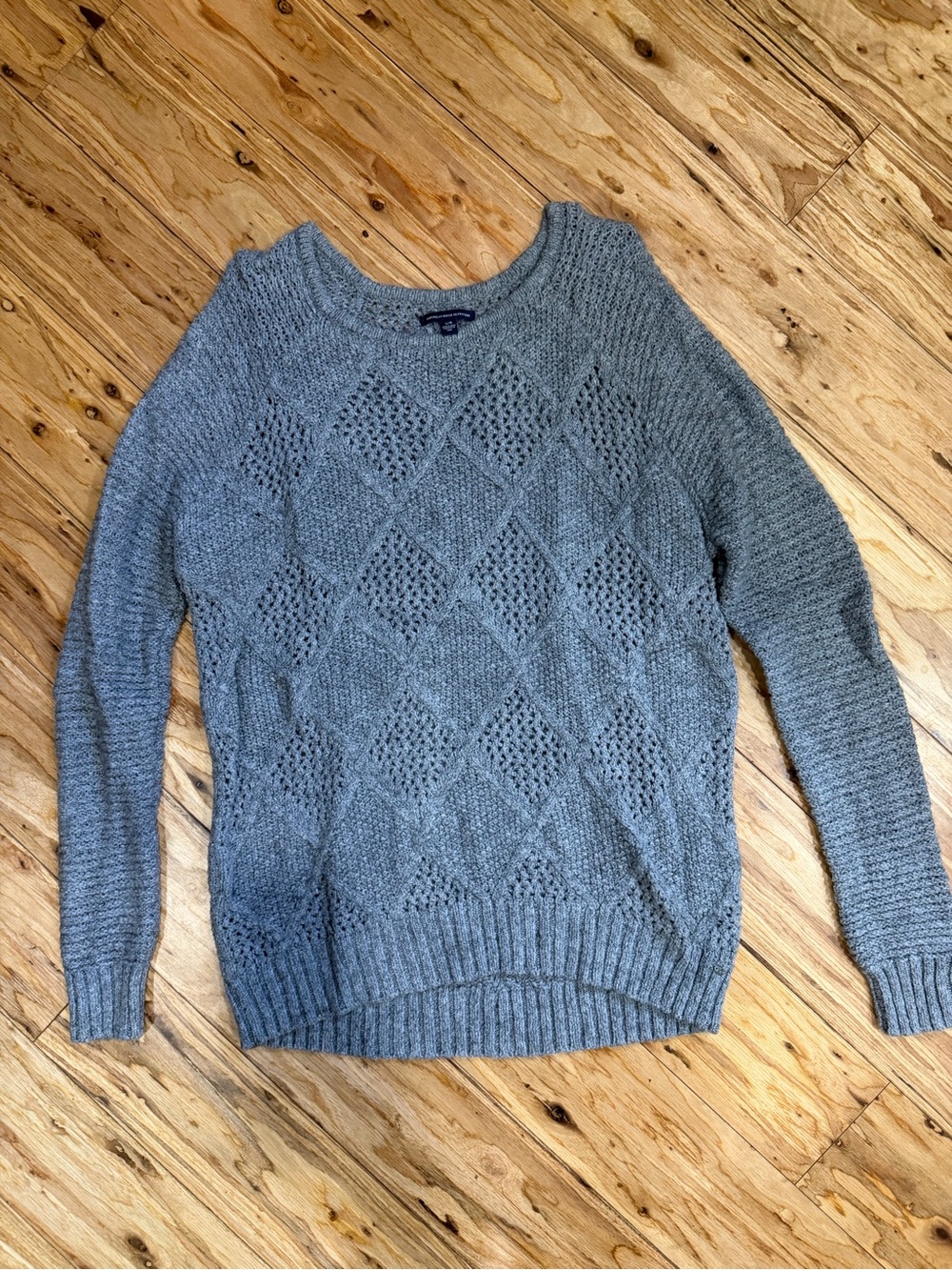 American Eagle Outfitters Gray Openwork Diamond Knit Sweater